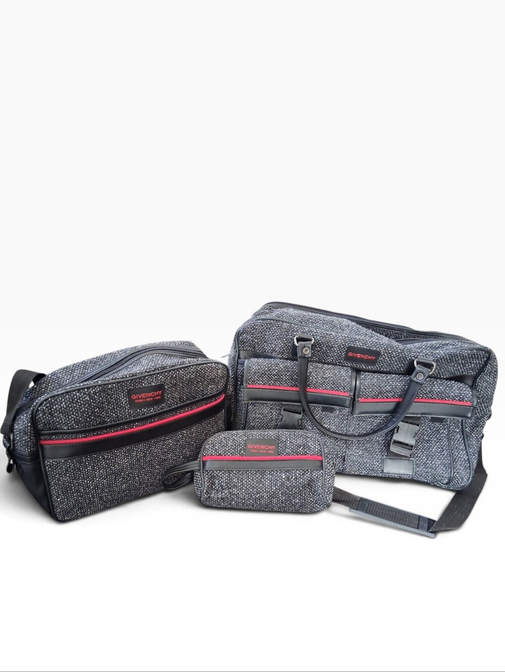 Vintage Givenchy Kingport Tweed Luggage 3 Piece Set Weekender Duffel Bag Rare